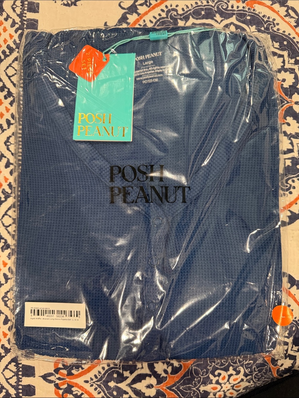 Posh Peanut Navy Waffle Knit Long Sleeve Loungewear Set
